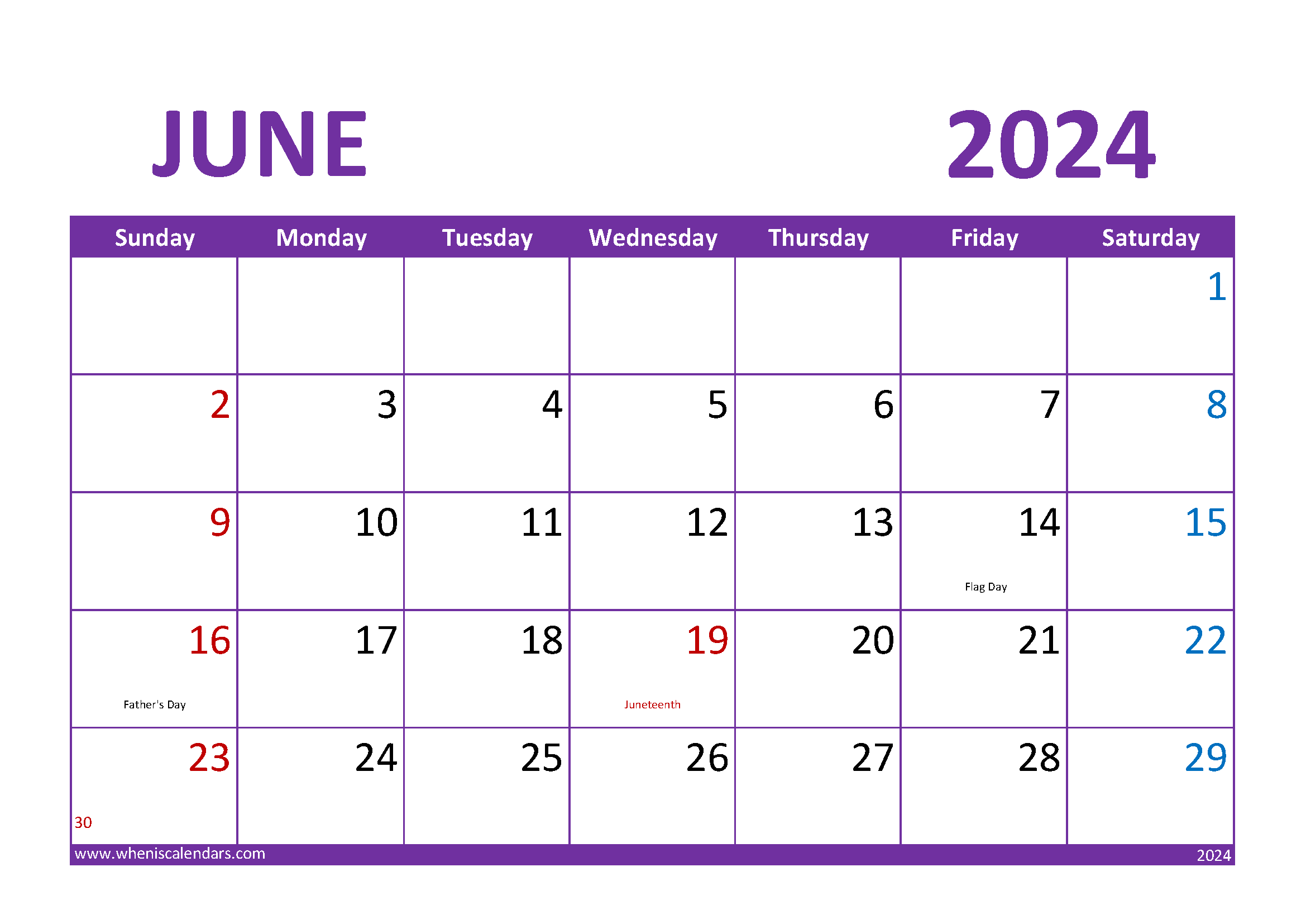 June 2024 Blank Calendar