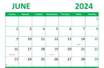 Calendar June 2024 Printable Free