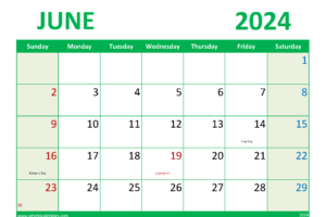 June 2024 Excel Calendar
