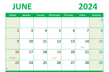 June 2024 Excel Calendar