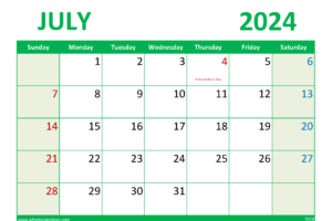 July 2024 Excel Calendar