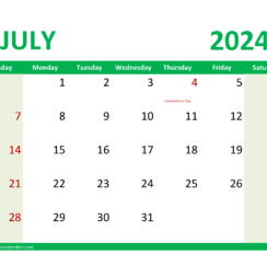 July Calendar with Holidays 2024