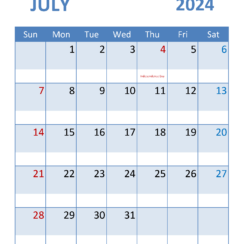 July 2024 Calendar Excel